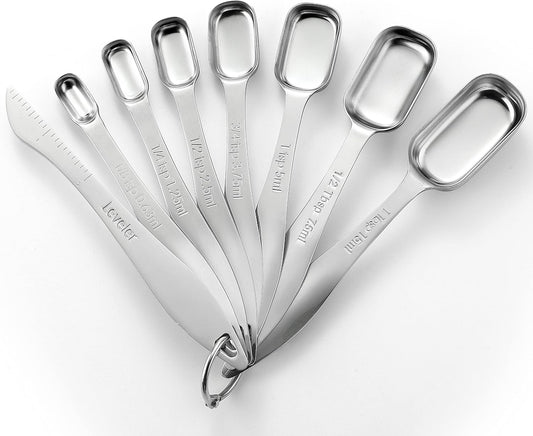 Spring Chef Stainless Steel Measuring Spoons Set of 8 with Leveler, Metal Teaspoon & Tablespoon Measuring Spoons for Dry & Liquid Ingredients, Fits in Spice Jars - Kitchen Gadgets For Baking & Cooking