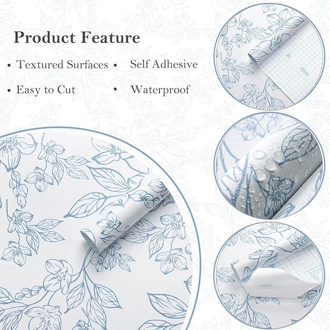 Ismoon Floral Wallpaper Peel and Stick Blue and White Contact Paper Vintage - Image 2