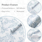 Ismoon Peel and Stick Wallpaper Blue and White Contact Paper Modern Flroal Wall - Image 2