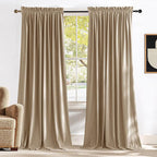 NICETOWN Beige Velvet Curtains 84 inches 2 Panels Set, Thermal Insulated Heavy by NICETOWN