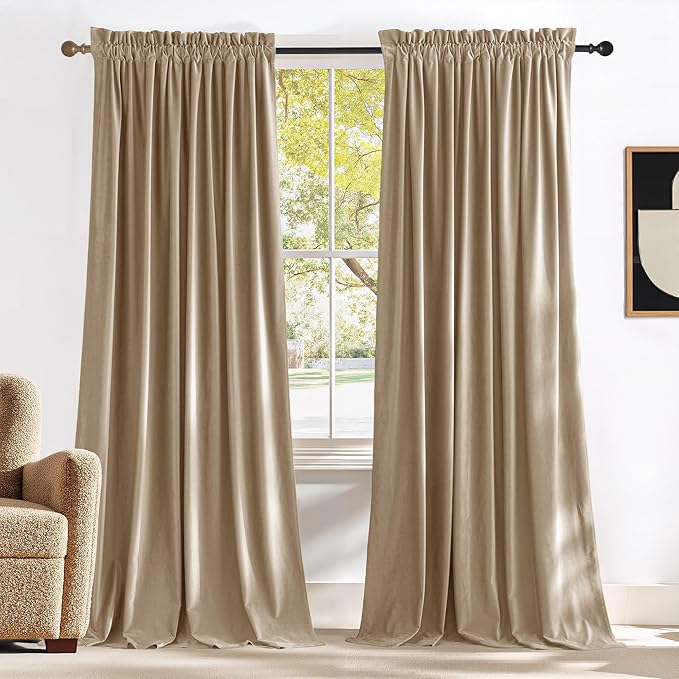 NICETOWN Beige Velvet Curtains Long Drapes, Living Room Office Luxury Bedroom by NICETOWN