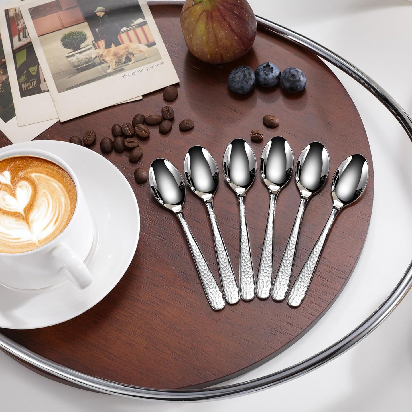 KEAWELL Premium Louise Hammered Demitasse Espresso Spoons: 6-Piece Set, 4.4-Inch Small Size, 18/10 Stainless Steel, Brightly-Mirror polished, Dishwasher Safe (6, 4.4 inches)
