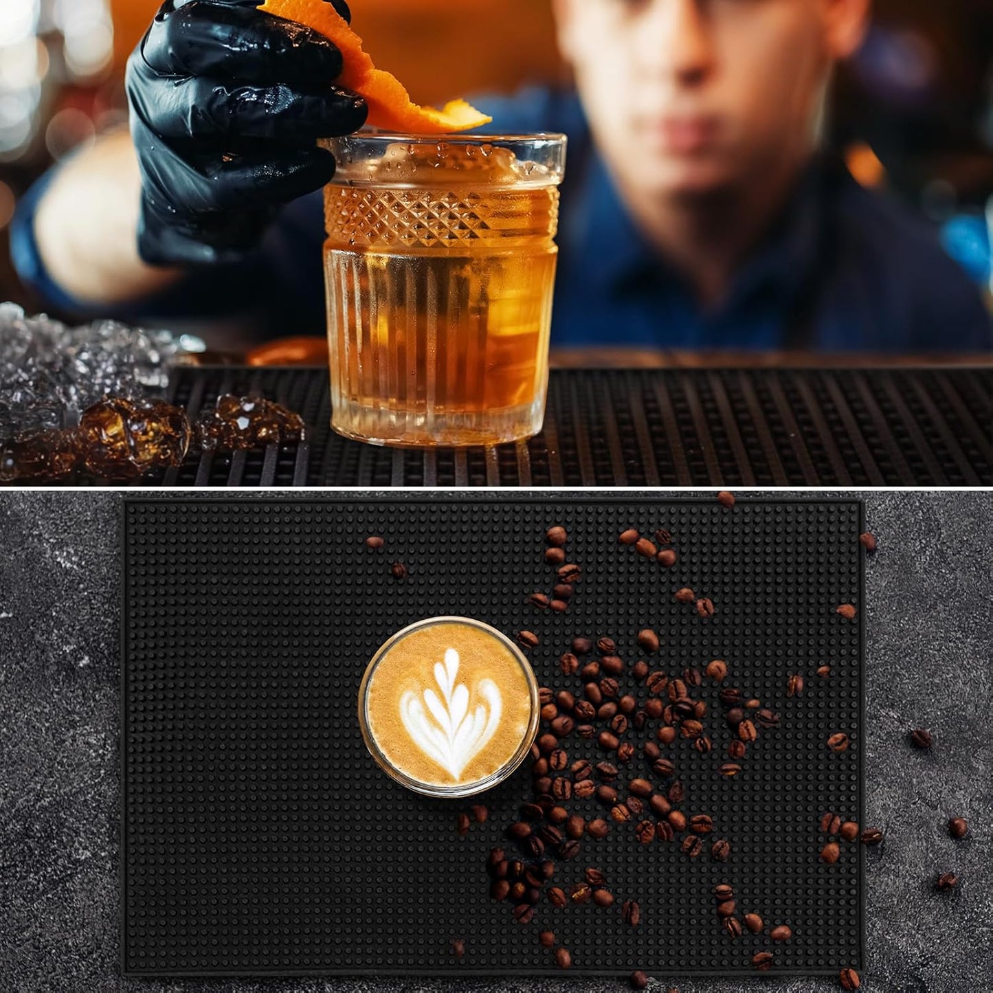 Tioncy 6 Pcs Bar Mat for Countertop 18 x 12 Inch Non Slip Cocktail Rubber Coffee Bar Service Mat for Bartending Hot Dishes Restaurants Barbershop Clippers Hot Pads, Black