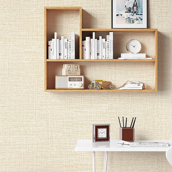 Beige Grasscloth Peel and Stick Wallpaper 17.3"x300" Faux Linen Textured - Image 4