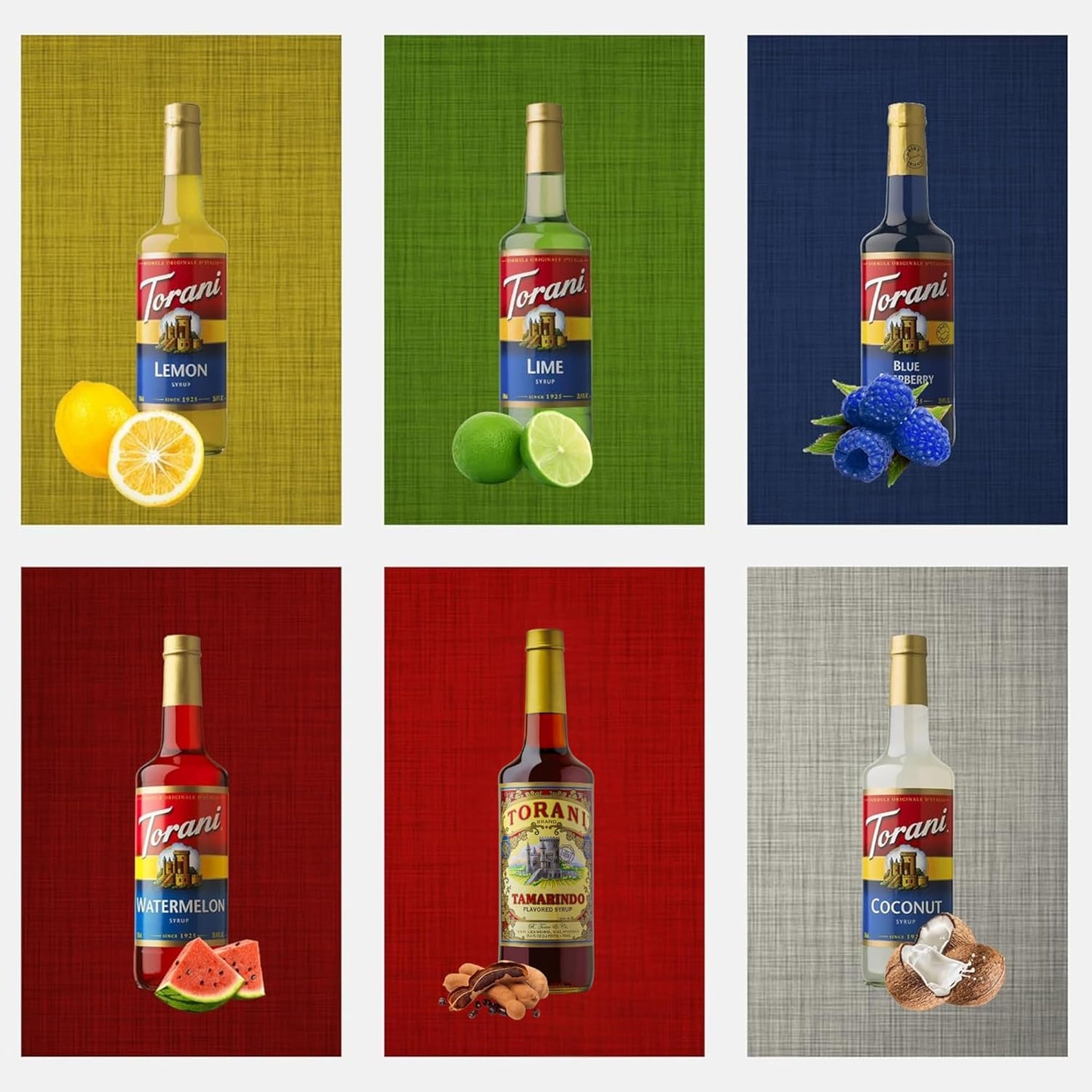 Summer Variety Syrup - Lemon, Lime, Coconut, Blue Raspberry, Watermelon & Tamarindo Syrups For Coffee,Italian Soda, Lattes, Frappes Flavor- 6 Pack With 6 Jimoco Pumps