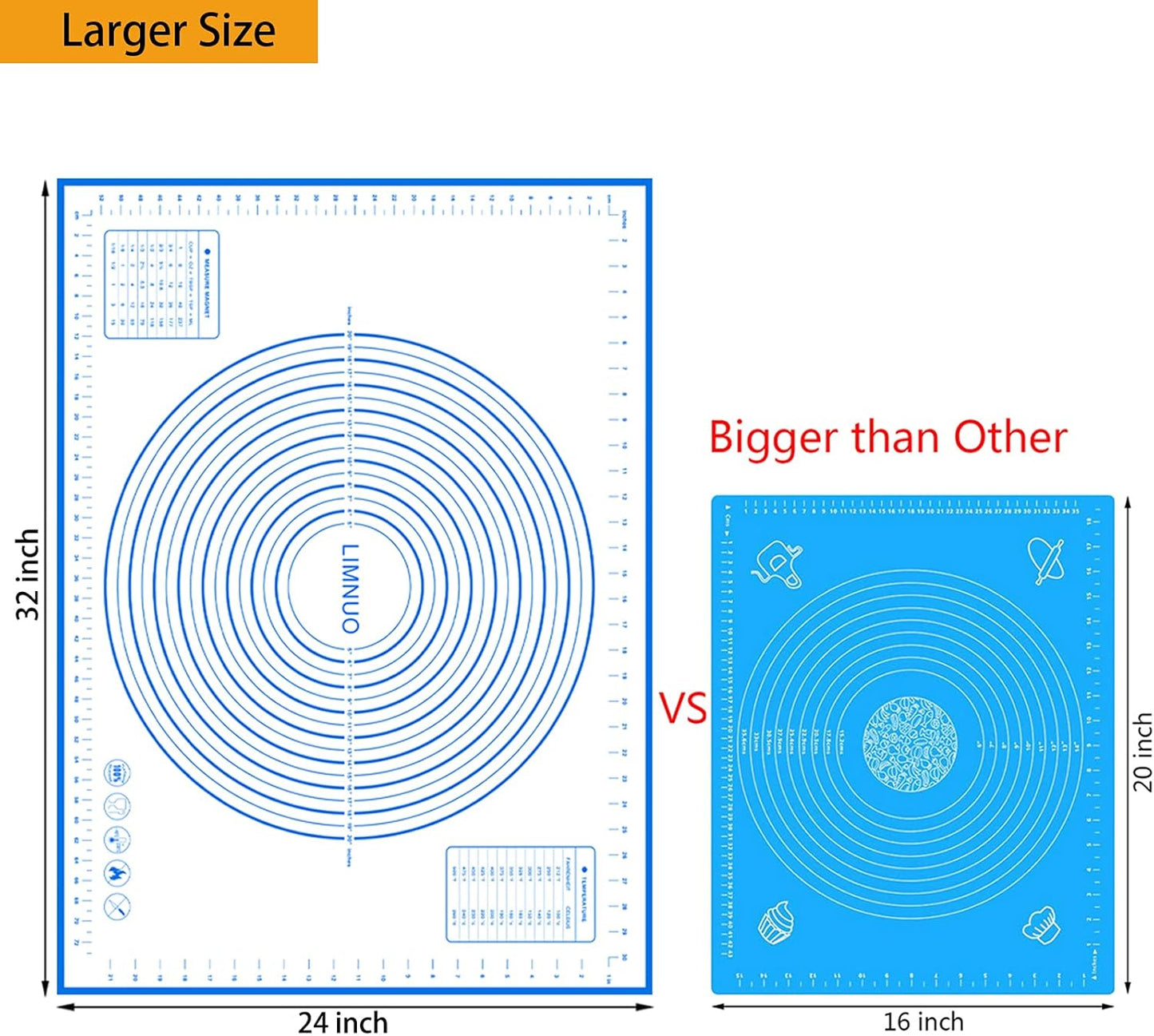 Silicone Baking Mat，Non Stick Rolling Dough with Measurements for Pie Pizza Cookies Fondant Making，Extra Thick Non Slip Silicone Pastry Mat