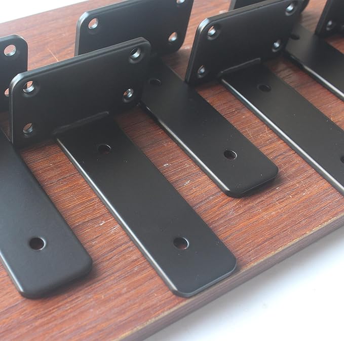 2 Pack - 5 inch Black Hidden L Shelf Bracket Iron Floating Shelf Brackets - Image 3