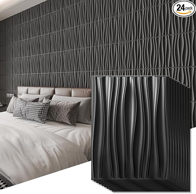Art3d 24-Pack 3D Wall Panels for Interior Home Décor, PVC Wavy Textured Accent by Art3d
