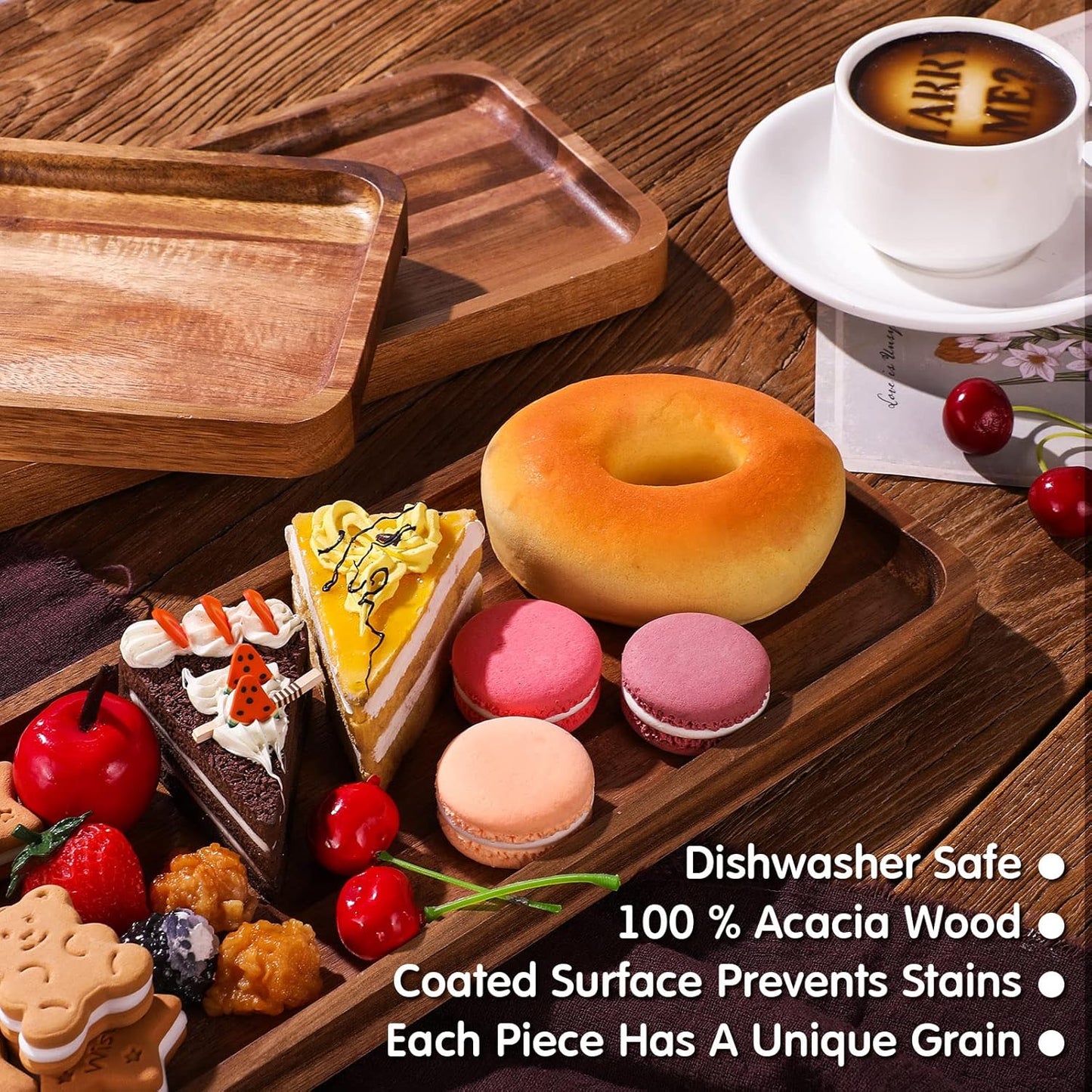 Roowest 5 Pack Solid Acacia Wood Serving Trays for Laser Engraving Rectangular Wooden Board for Food Appetizer Serving Tray Plates for Vegetables Fruit Cheese Housewarming Gifts(14 x 5.5 Inch)