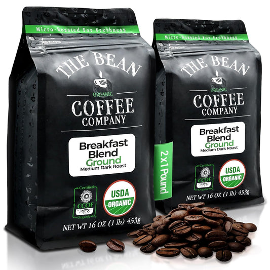 The Bean Organic Coffee Company Breakfast Blend, Medium Dark Roast, Whole Bean Coffee, 16-Ounce Bags (Pack of 2)