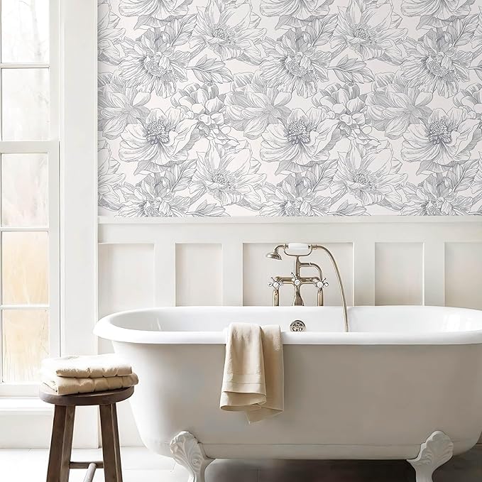 Ismoon Vintage Floral Wallpaper Peel and Stick Beige and Gray Contact Paper - Image 3