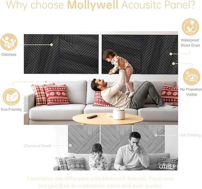 Mollywell Art Acoustic Wall Panels, 24x24 Inch 8 Pack, Wood Veneer, Sound - Image 4