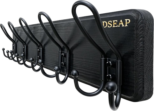 Dseap Coat Rack Wall Mounted - Heavy Duty Farmhouse Rustic Wall Coat Hanger with 5 Wire Hooks for Clothes Hat Jacket Towel, RusticWire, J1-5A, Black