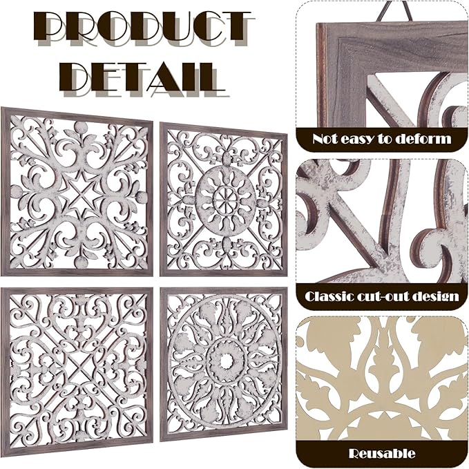 Tatuo 4 Pcs Wood Art Wall Decor Farmhouse Decorative Wood Panels Modern Wall - Image 2