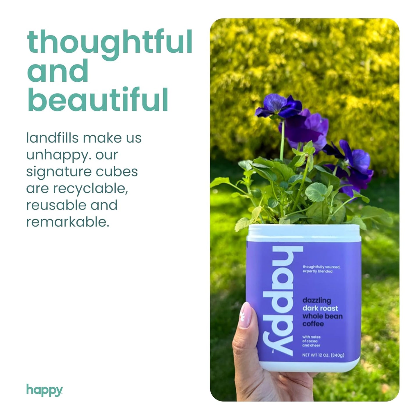 happy coffee light roast coffee pods, 22 count, notes of toasted biscotti and levity, compatible with most K-cup brewers, rainforest alliance certified