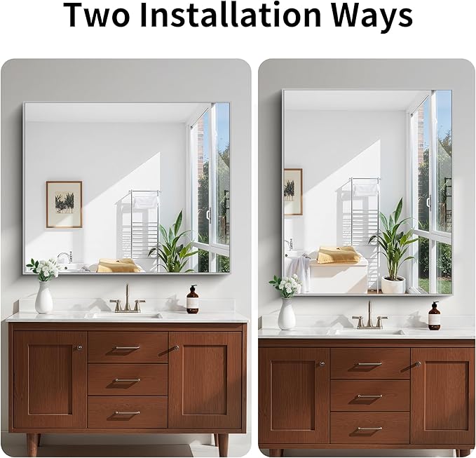 KOCUUY Silver Framed Mirror, HD Tempered Glass, Anti-Rust Brushed Silver Frame - Image 7