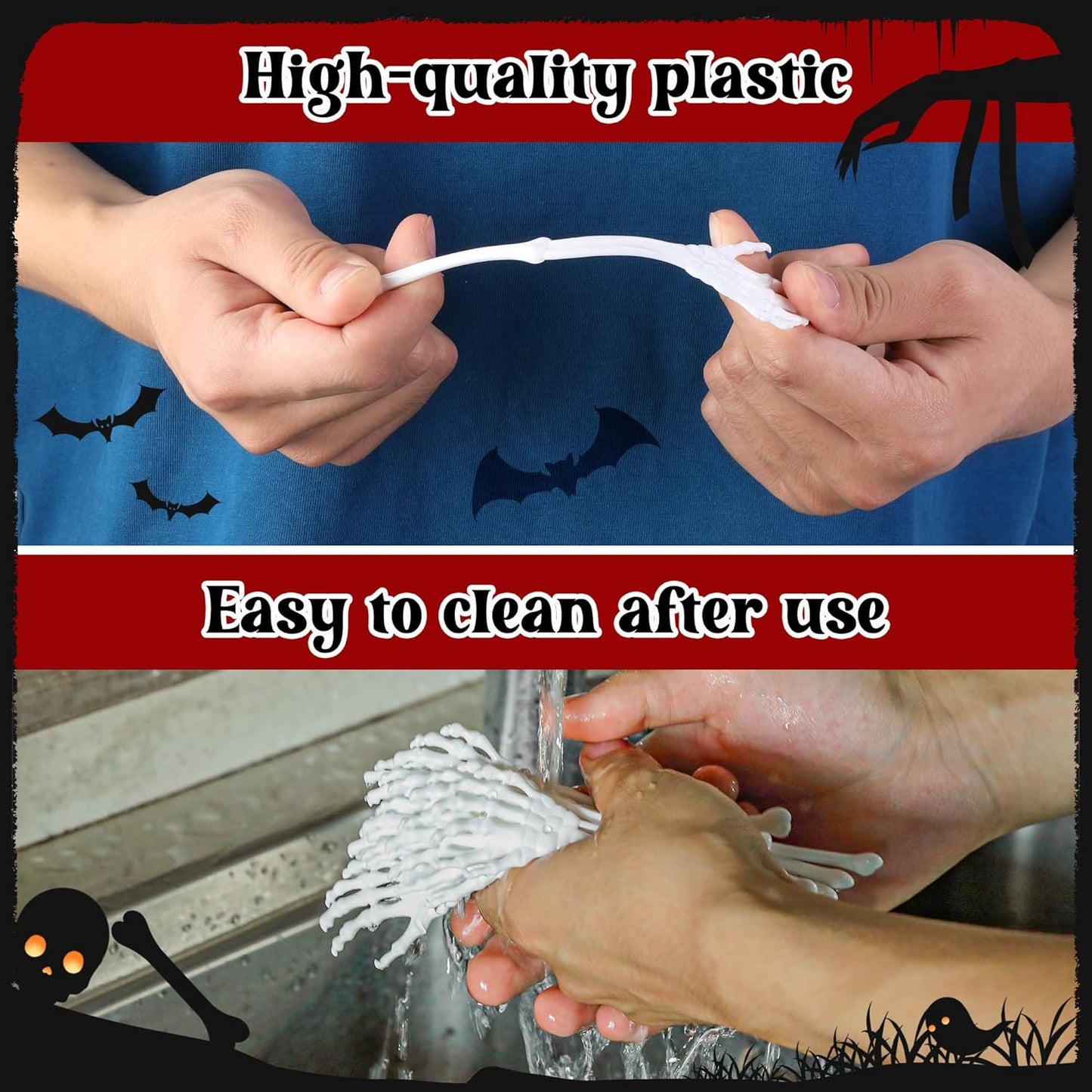 RunNico 25 Pcs 5.9''x1.5'' Halloween Skeleton Cocktail Stirrers, Reusable Skeleton Hand Swizzle Sticks, Halloween Plastic Drink Stirrer for Home Bar Horror Party Table Decorations Photo Props