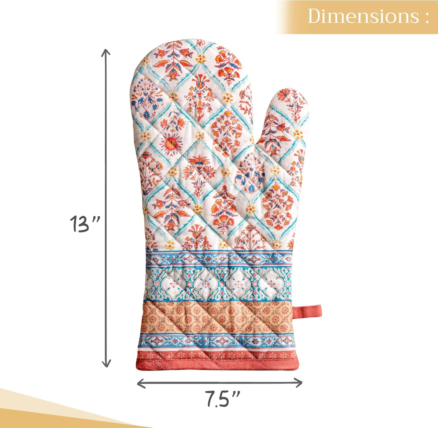 Maison d' Hermine Oven Gloves 100% Cotton Oven Mitt 7" x 13" with Loop Heat Resistant, BBQ, Cooking Gloves, Baking, Grilling, Kitchen, Handling Hot Pans (Pack of 1, Romane)