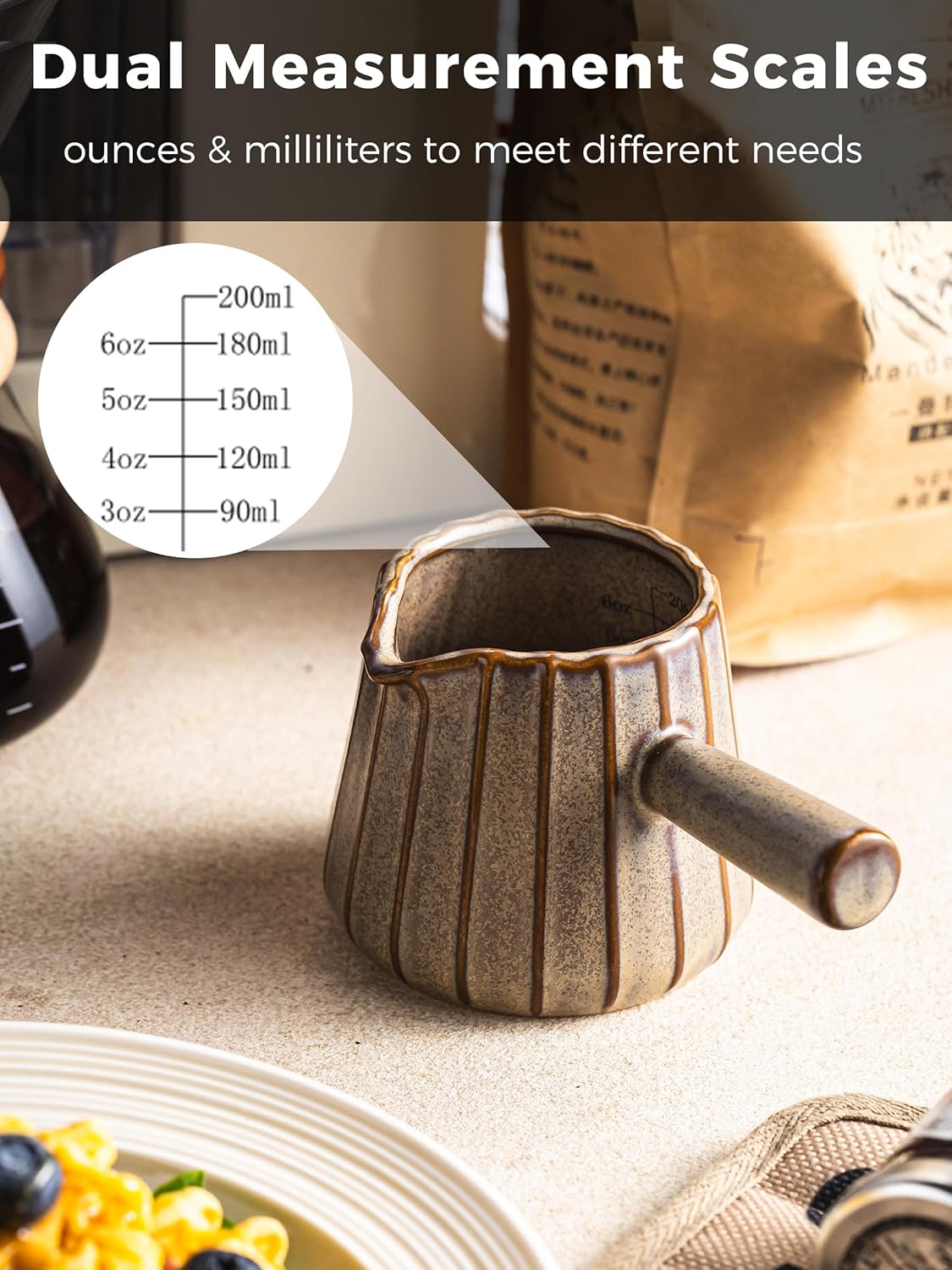 Espresso Cup, Ceramic Espresso Measuring Cup with Handle, Expresso Shots Cups with Spout, Espresso Accessories, 200ML/6 OZ, Dark Agate Red