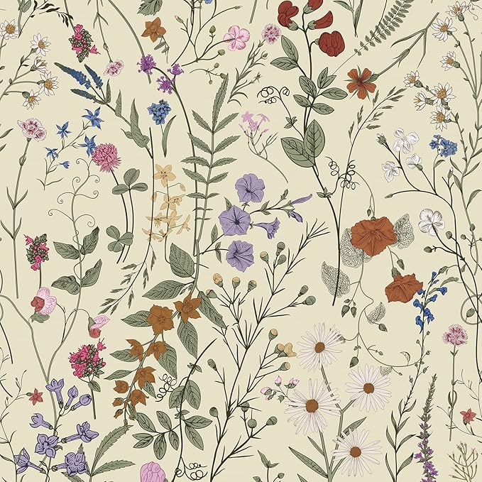 JiffDiff Floral Wallpaper Peel and Stick- 1181" x 17.3" Farm Floral Wall Paper by wallpaper