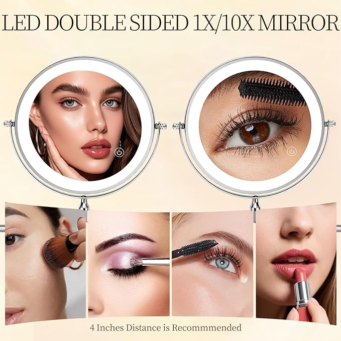 Rocollos Rechargeable Wall Mounted Lighted Makeup Mirror Chrome, 8 Inch - Image 3