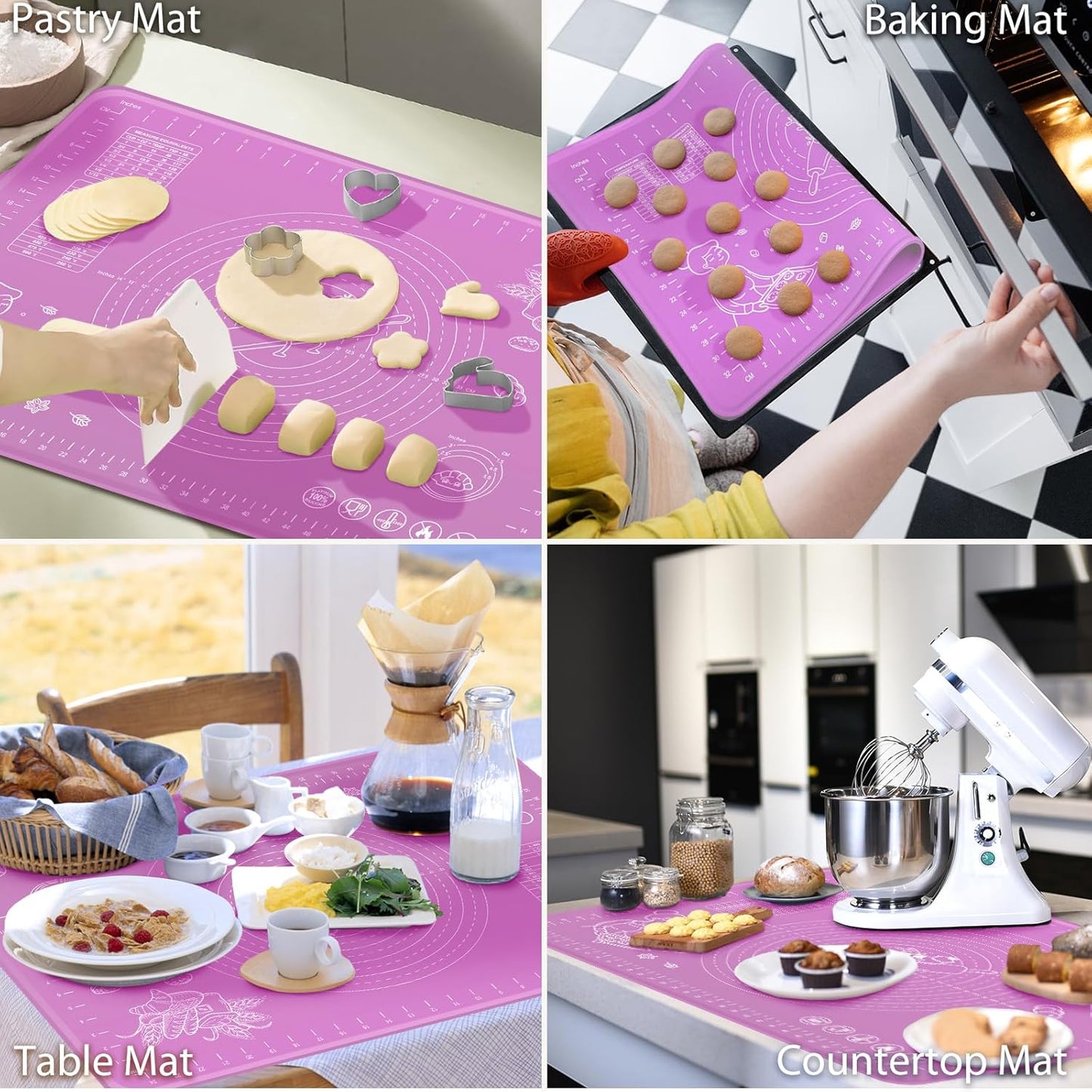 Silicone Baking Mat 32" x 24" Extra Thickness Dough Rolling Mat with Measurements and Edge Heightening, Non-stick Food Grade Silicone Pastry Mat for Pastry, Bread, Cookies, Pizza, Fondant, Pasta