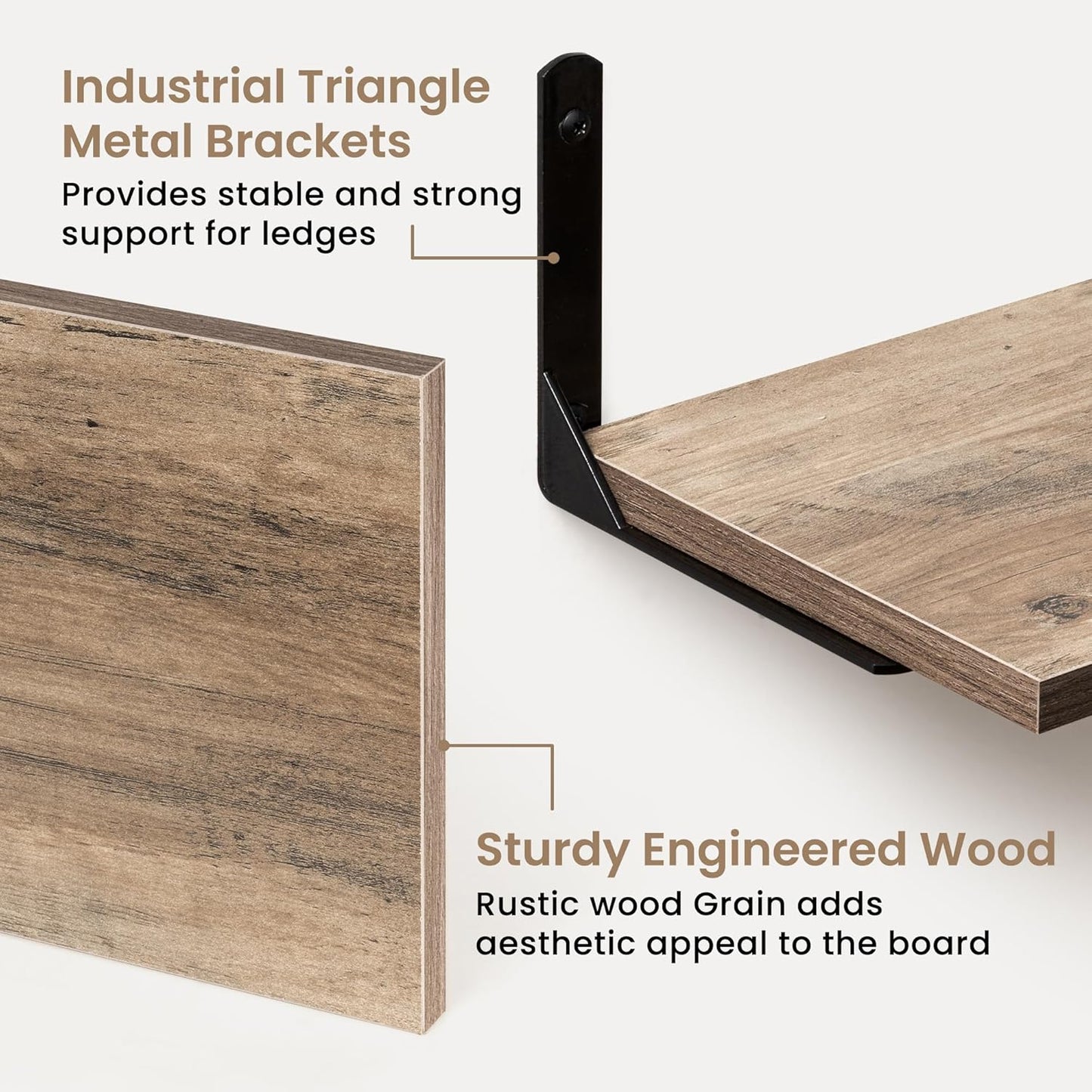 Fun Memories Deep Floating Shelves, 36W x 8D Floating Shelves Set of 2, Wall Mounted Shelf with Metal Brackets, Rustic Wood Wall Shelf for Bathroom, Kitchen and Living Room, Grey