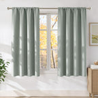 NICETOWN Sage Green Faux Linen Room Darkening Rod Pocket Curtains 63 inch Length by NICETOWN