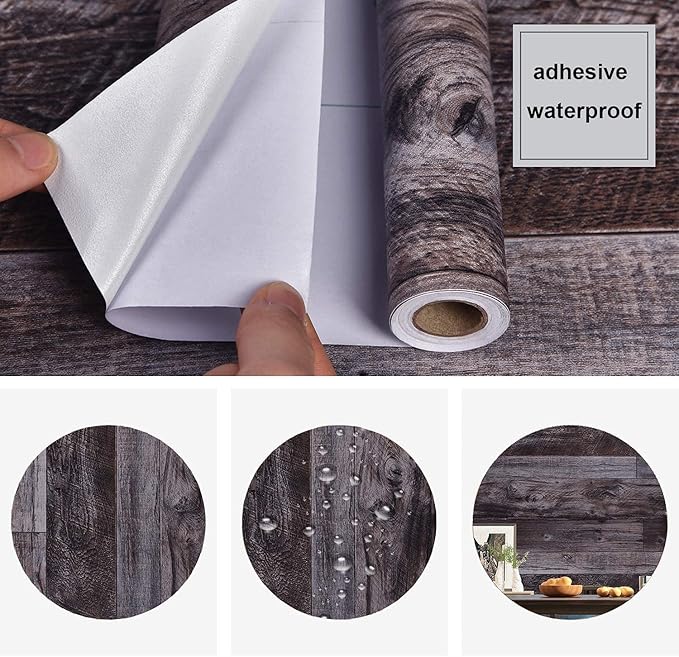 WENMER 17.71" x 472" Grey Wood Peel and Stick Wallpaper Shiplap Self Adhesive - Image 6
