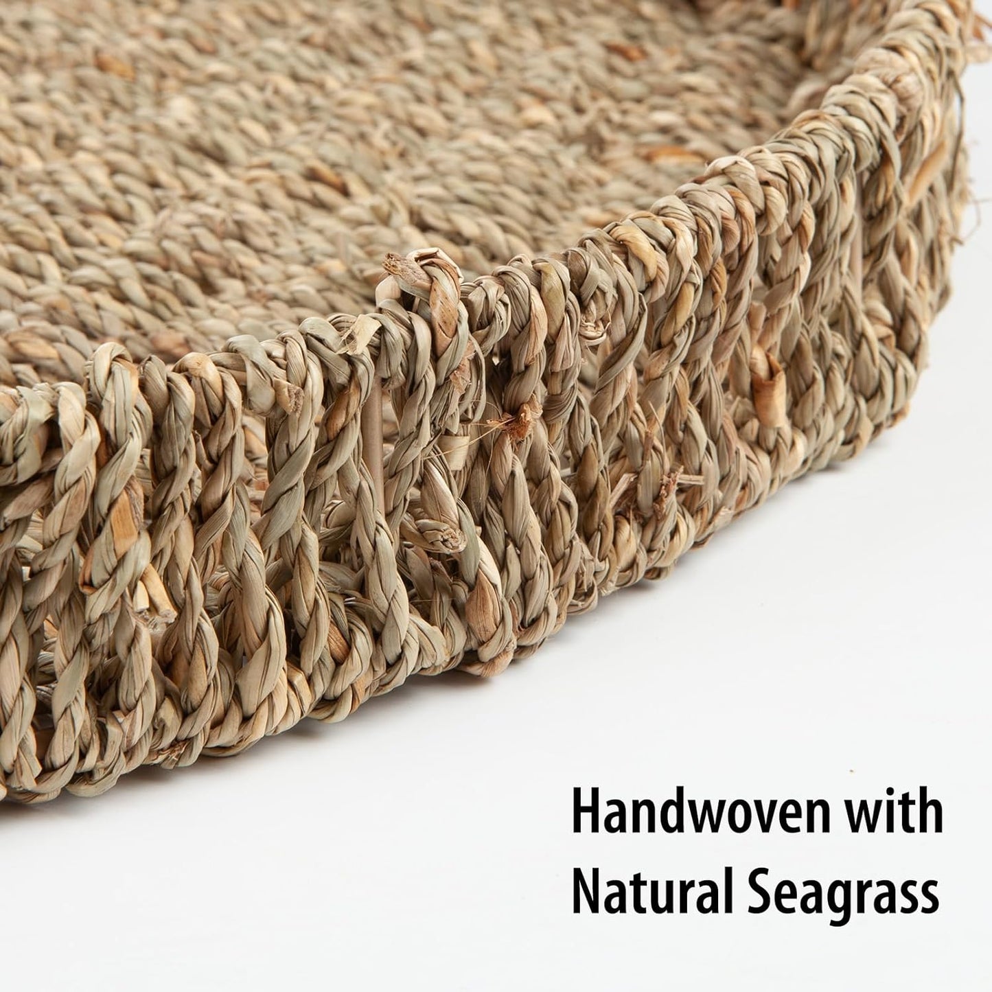 Round Ottoman Tray Large Wicker Serving Tray with Handles for Coffee Table, 18 Inch Handwoven Natural Seagrass Tray