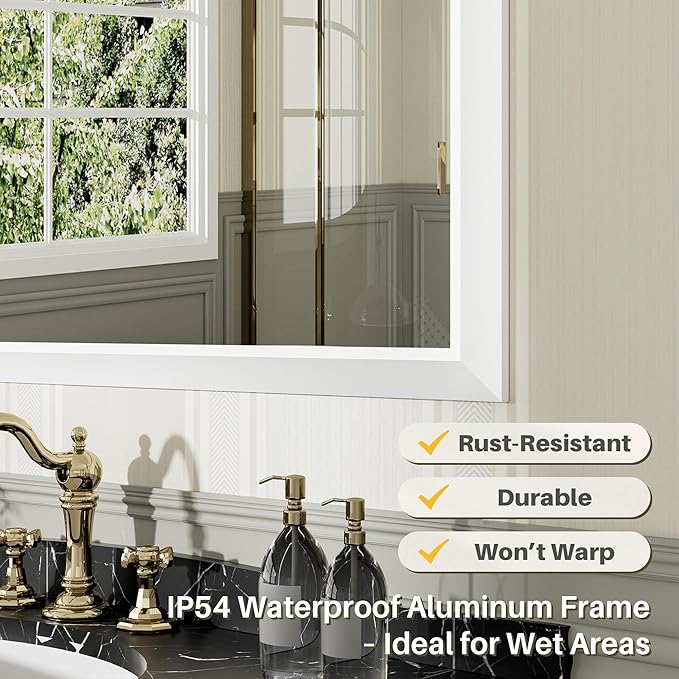 40x38 Inch White Bathroom Mirror - Image 3