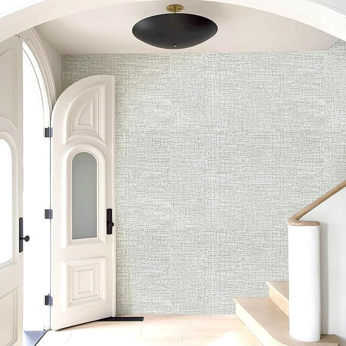 Amiya Grasscloth Grey Wallpaper 17.3"x120" Peel and Stick Faux Fabric Linen - Image 6