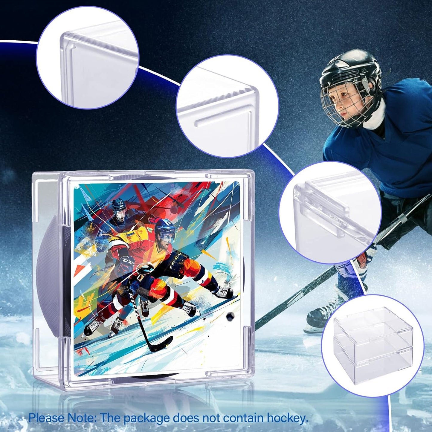 Hockey Puck Display Case, 2 Pack Acrylic Holder for Official Size Pucks, Gifts for Hockey Collectors and Enthusiasts, Premium Display Box for Collectibles