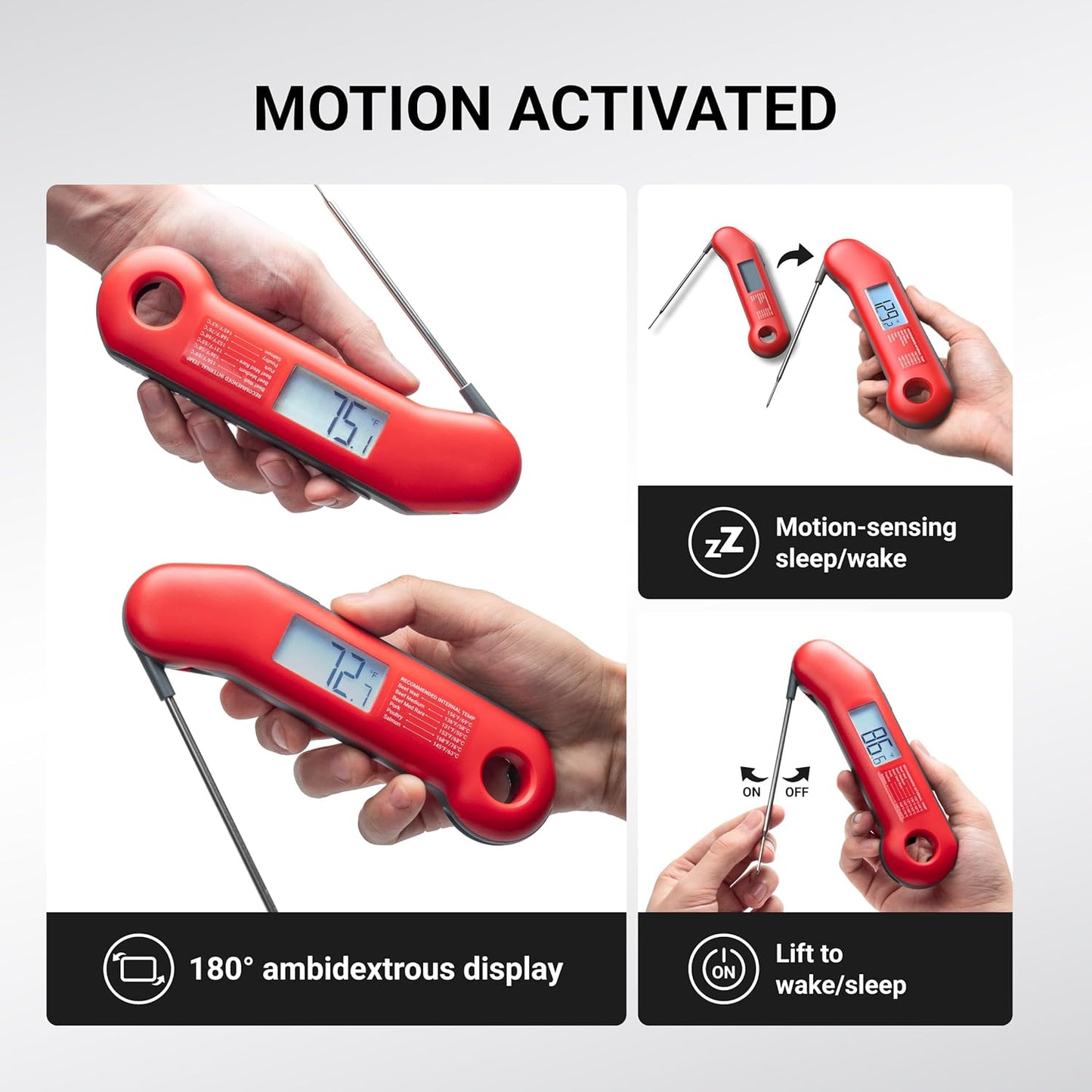 Professional Meat Thermometer Digital, Ultra-Fast 0.5 Sec Instant Read, NIST Certified ±0.5°F Accuracy, 100% Waterproof, Auto-Rotating Backlit Display, Lift-to-Wake, for BBQ/Cooking/Candy