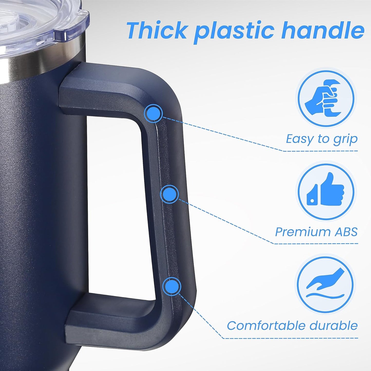 DOMICARE 40 oz Tumbler with Handle and Straw, Stainless Steel Tumbler with Lid and Straw, Reusable Vacuum Insulated Cup, Travel Coffee Mug, Navy Blue, 1Pack