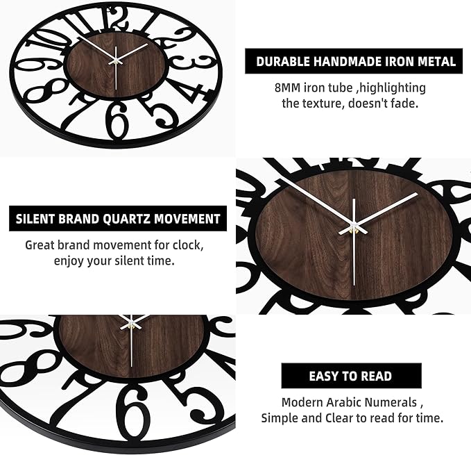 LEIKE Large Wall Clocks for Living Room, Non Ticking, Battery Operated - Image 3