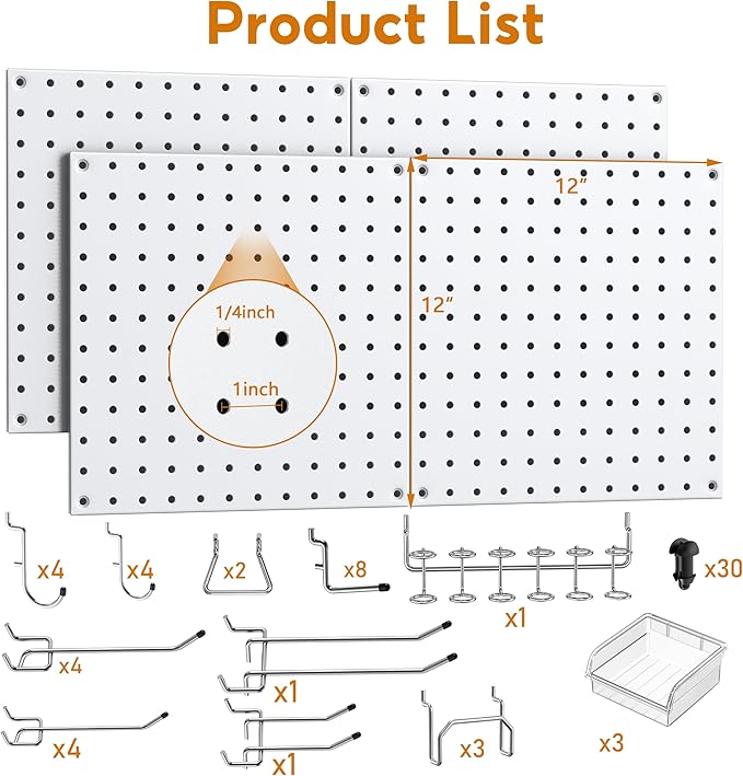 Peg Board, 4 Pack White Peg Board Panels, 50lbs Load Capacity Each, Pegboard - Image 2