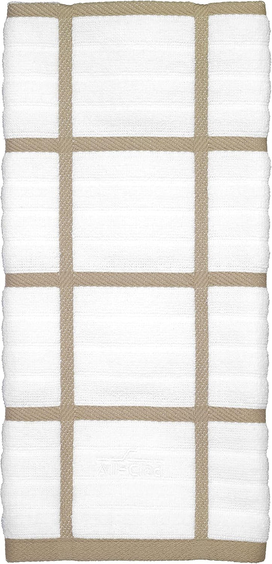 All-Clad Checked Kitchen Towel: Highly Absorbent, Super Soft Long Lasting - 100% Cotton, 17"x30" Tea Towel for Cleaning & Drying Dishes, Pans, Glassware, or Countertops, (1-Pack), Cappuccino