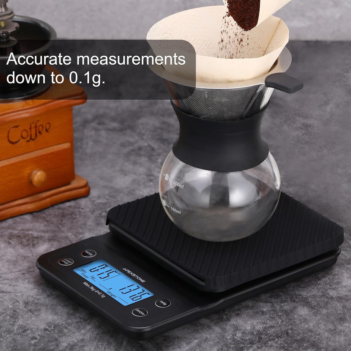 Coffee Scale with Timer Small, Apexstone Espresso Scale with Timer Small, Espresso Coffee Scale with Timer for Pour Over Coffee (Batteries Included)