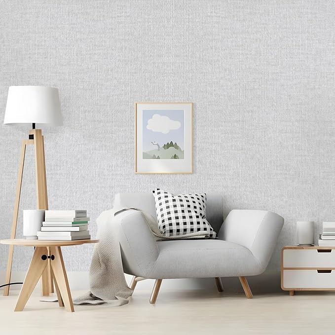 Light Grey Grasscloth Peel and Stick Wallpaper, Vintage Textured Contact Paper - Image 5