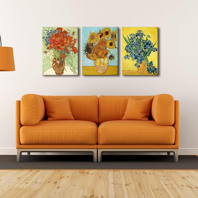 Wieco Art 3 Panels Canvas Prints of Vincent Van Gogh Paintings Reproduction Red - Image 2