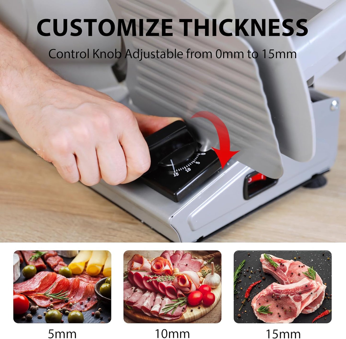 TOOGOOD 7.5" Meat Slicer, Electric Food Slicer Machine with Stainless Steel Blade, Adjustable Thickness for Home Use, Easy to Clean, Cuts Meat, Bread, Cheese and Deli, Sliver