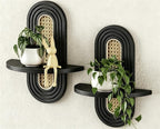 Floating Shelves for Wall, Boho Home Wall Decor, Rattan Plant Shelf Set of 2 by Hongsane