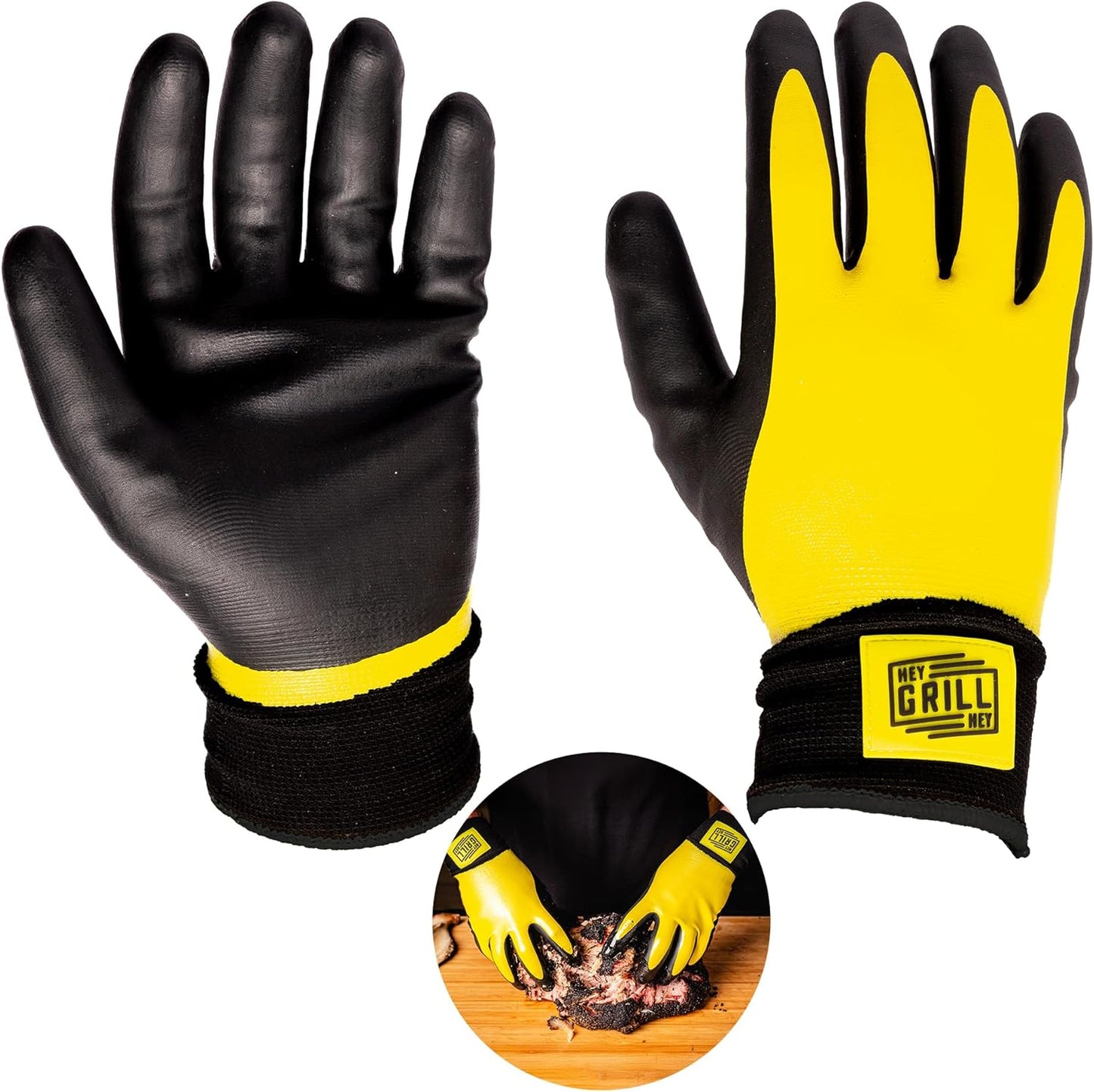 Hey Grill Hey Pitmaster Gloves | BBQ Gloves | Heat Protection up to 500°F or 260°C | High Temp Resistance | Fireproof Glove for Grilling Smoking Barbecue | Washable Mitts | Waterproof | Size - Large