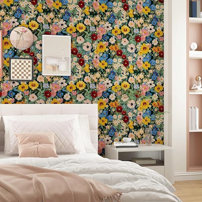 BOKEBEVE Extra Long Colorful Floral Peel and Stick Wallpaper Boho Leaf Contact - Image 2
