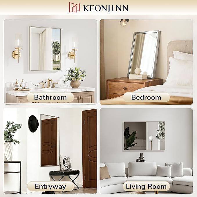 Keonjinn 40 x 24 Inch Brushed Nickel Bathroom Mirrors - Image 6