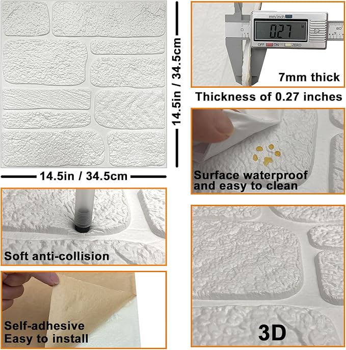 YU LI 3DH 3D Wall Panels Peel and Stick Faux Stone Wall Panel Blue 20-Pack Faux - Image 6