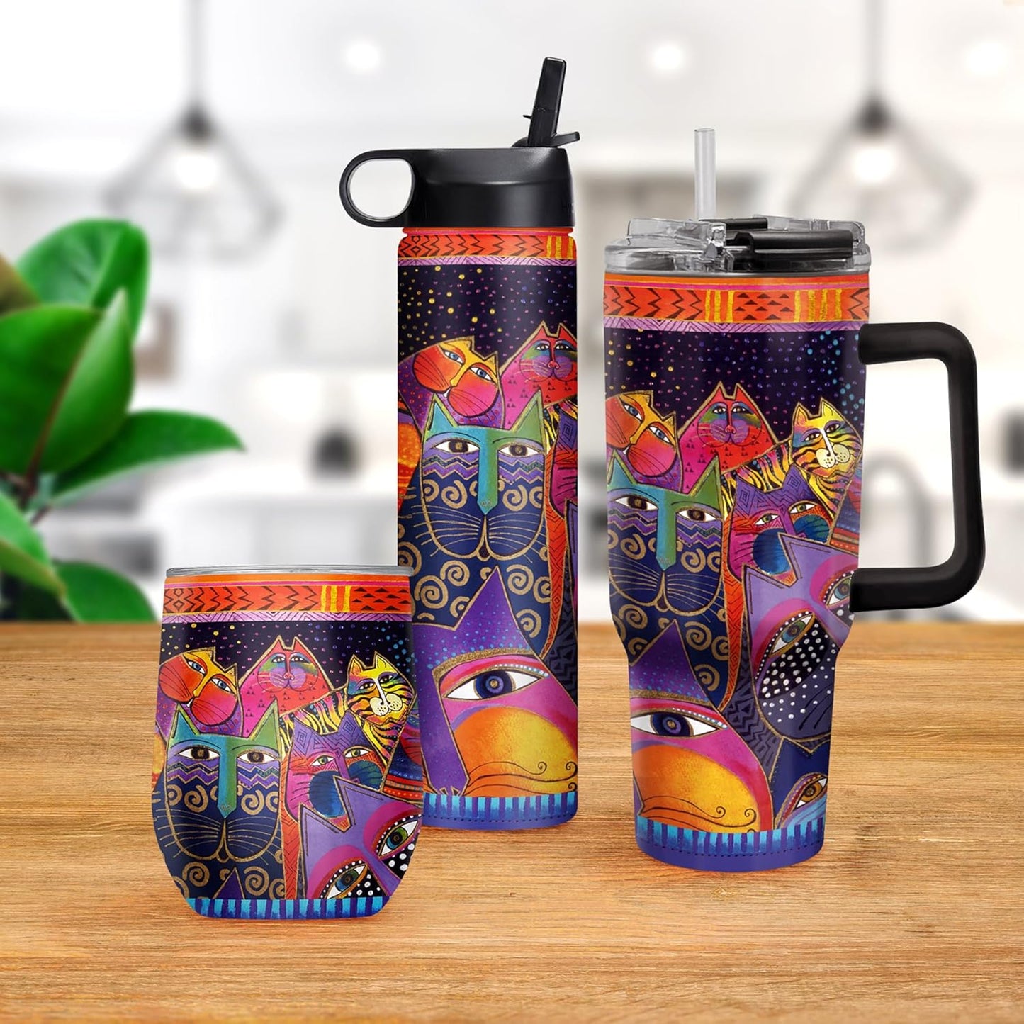 RainCaper 18/8 Stainless Steel Insulated Water Tumbler with Straw | 30oz, BPA-Free, Double Wall for Hot & Cold | Travel-Friendly, Cup Holder Ready (Laurel Burch Fantasticats)