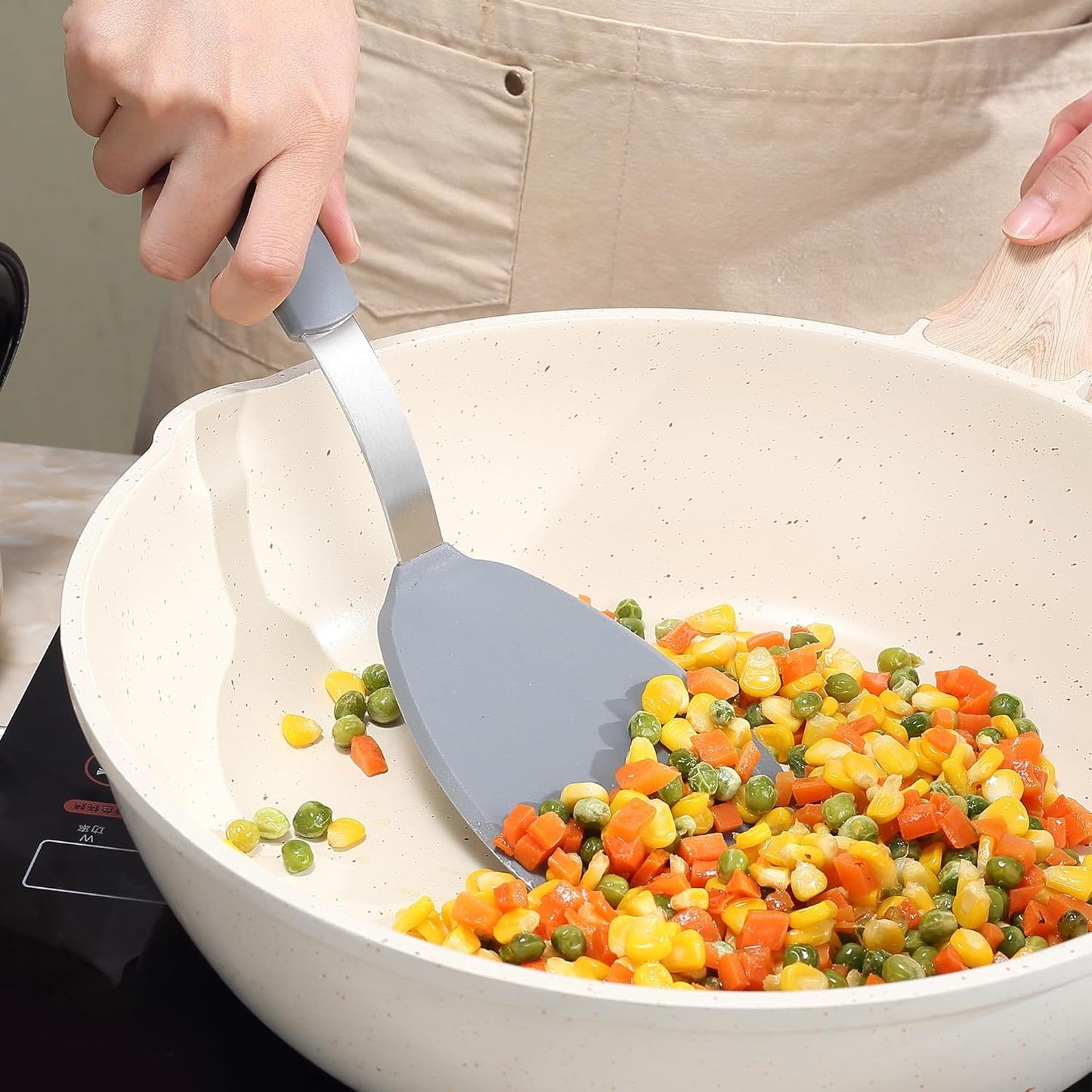 To encounter 3 Pieces Silicone Spatula Set, Heat Resistant Flexible Turner Spatulas, Nonstick Cookie Spatula, Fish Spatula, Dishwasher Safe, Light Grey