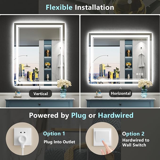 40x32 LED Bathroom Mirror with Lights, Backlit and Front Lit Anti-Fog Lighted - Image 6